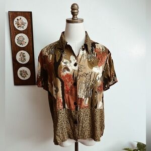Vintage 90s Casual Hawaiian Womens Button Down Shirt Medium